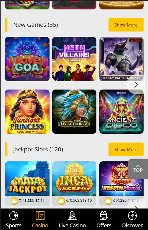 10CRIC Casino Game Categories